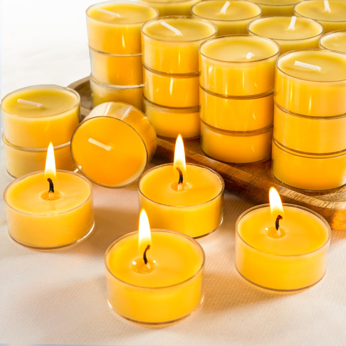 Beeswax Tealight Candles, 48 Pack, 4 Hour Burn
