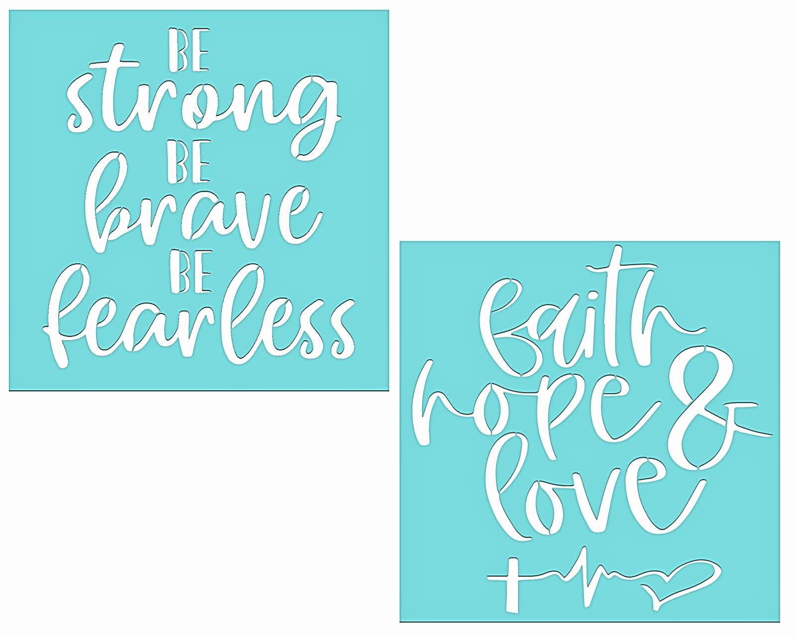 Set of 2 Inspirational Silk Screen Stencils, DIY Mesh Stencils Reusable, Adhesive Stencils for Crafts, Strong Brave Fearless and Faith Hope & Love Stencil