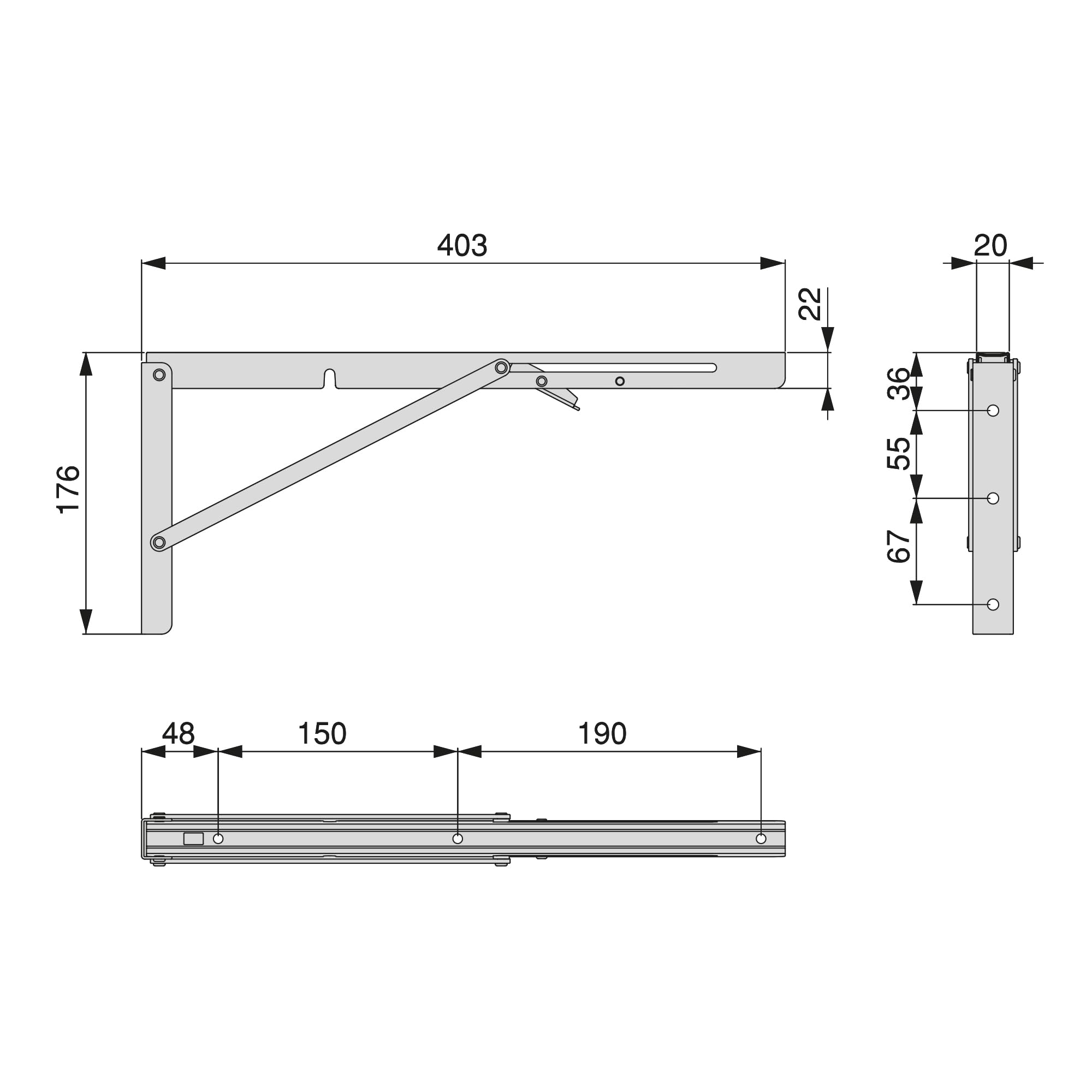 Emuca - Reggipiani pieghevoli, 403mm, Set di 2 staffe pieghevole per mensola a muro, carico max. 60kg, Verniciato bianco, Acciaio