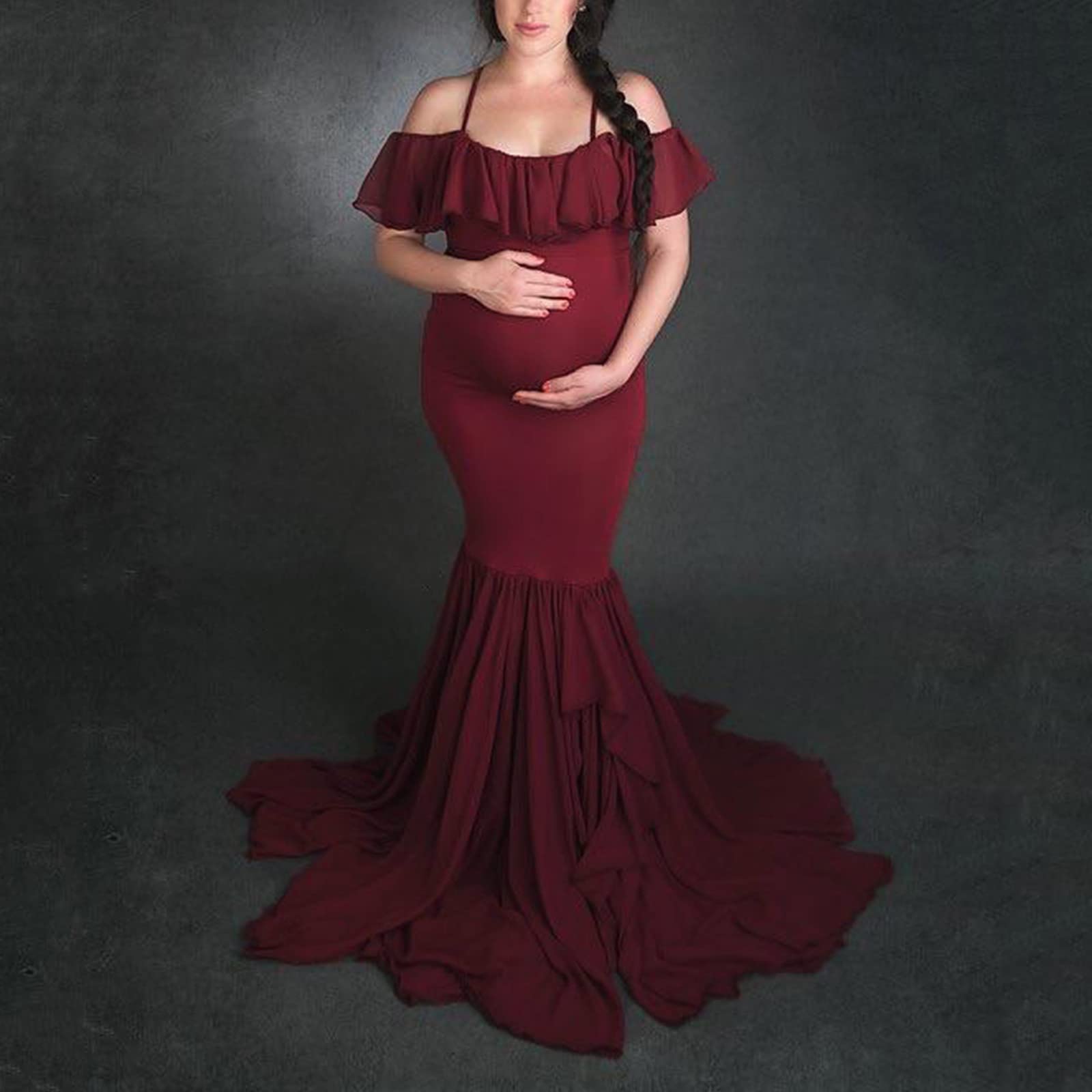 FGUUTYM Donna Incinta Fotografia Di Gravidanza Puntelli Manica Corta Abito Solido Abito Premaman Servizio fotografico Tulle