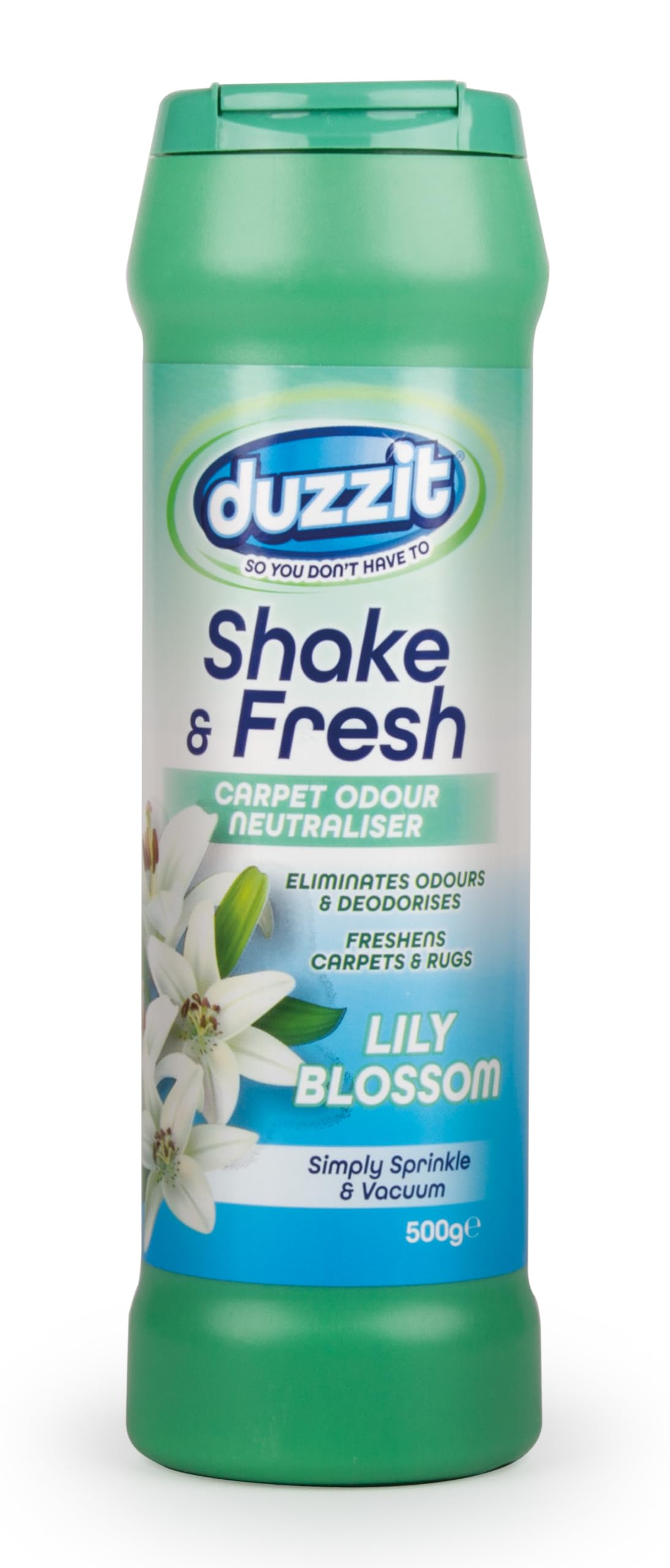Duzzit Shake & Fresh Carpet Freshener Powder | Eliminates Odours & Neutralises | Freshens Carpets, Rugs and Mats - Simply Sprinkle and Vacuum (Lily Blossom, 500g)