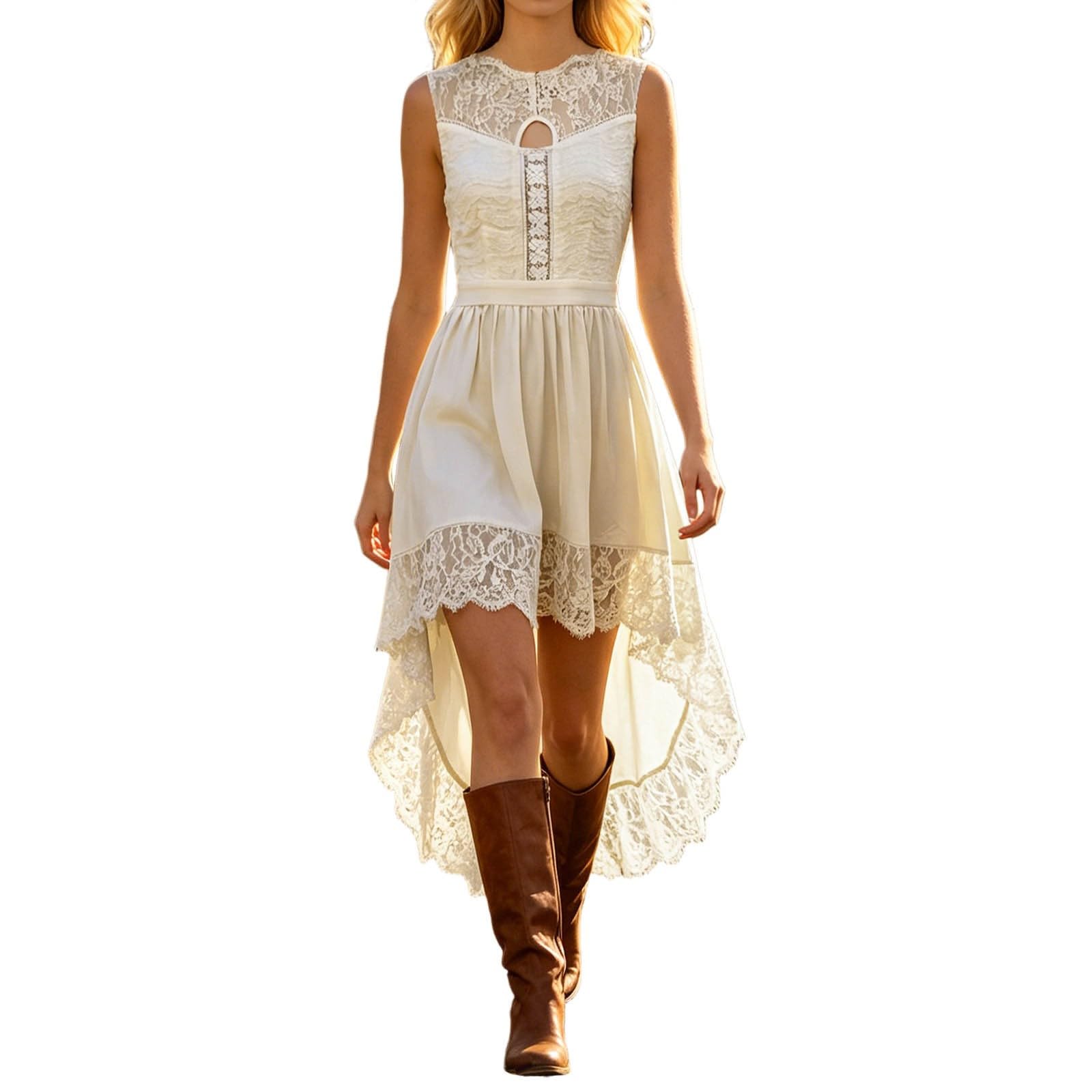Generisch Dirndl Lang Grosse GröSsen Lässiges Sommerkleid mit Spitzenstickerei Blumenmuster im Boho-Stil für Damen – luftig leichtes Strandkleid mit fließender Passform