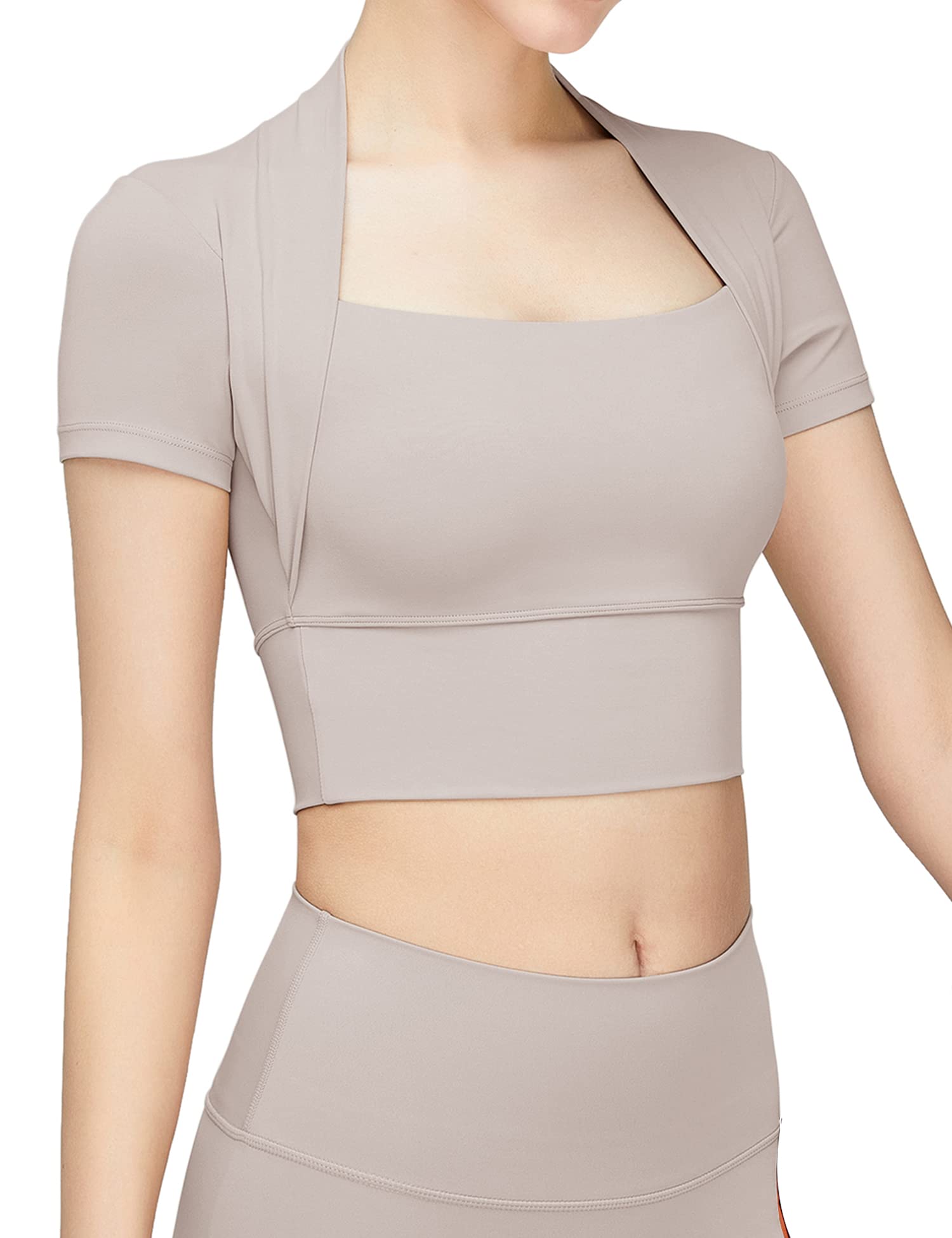 MicosonWomen Workout Tops Short Sleeve Crop Top Gym Shirts Yoga Athletic with Built in Bra