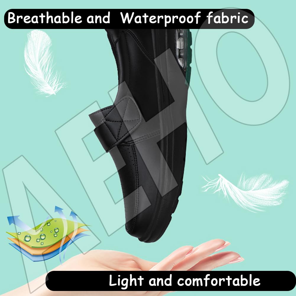 AEHO Scarpe Comode per Camminare, Ortopediche Uomo con Strappo, Impermeabili in Pelle Unisex per Artrite - Nero, 40/250mm