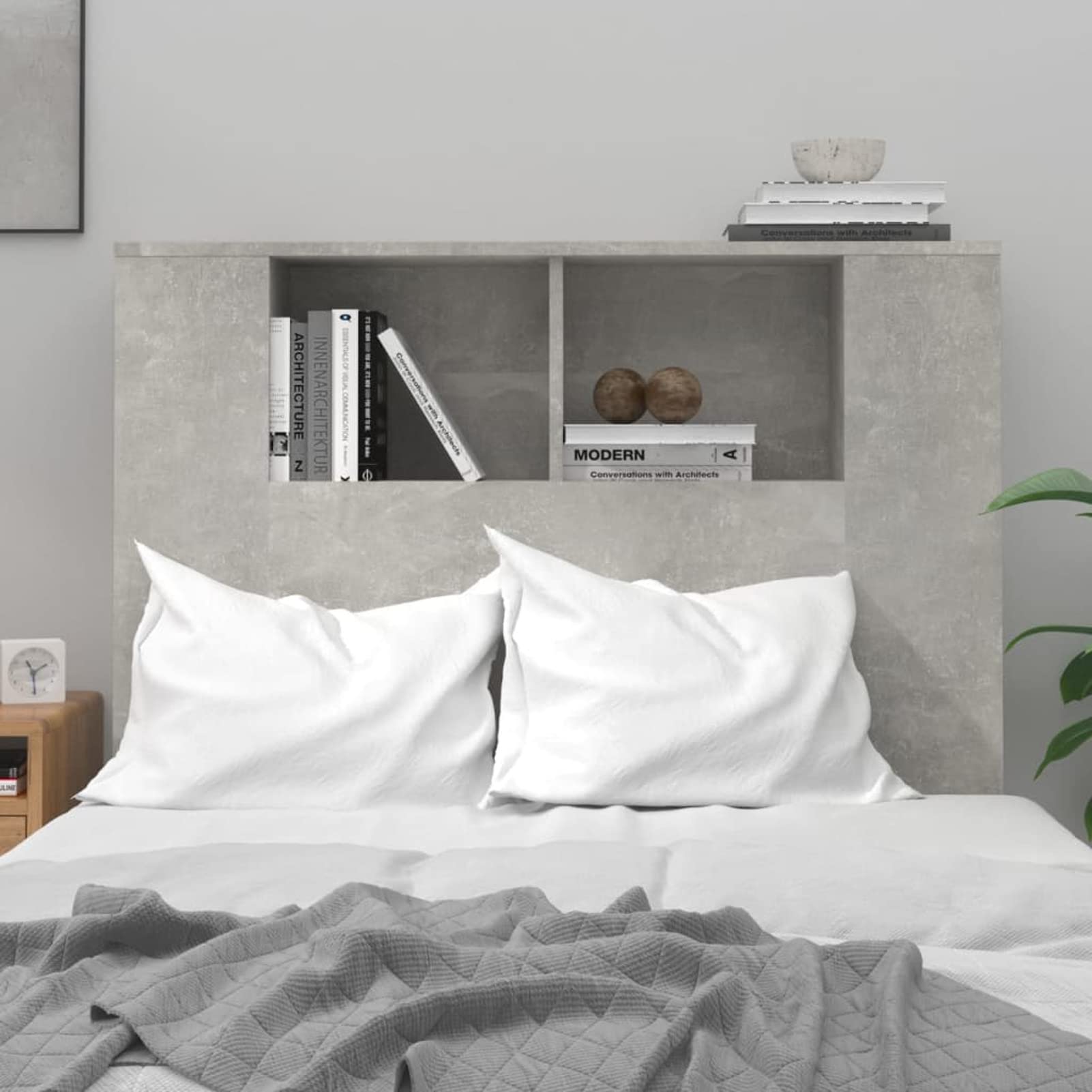 Mueble cabecero, Cabezal De Cama, Cabecera para Cama, Cabezales Dormitorios Modernos, Gris hormigón 100x18,5x104,5 cm