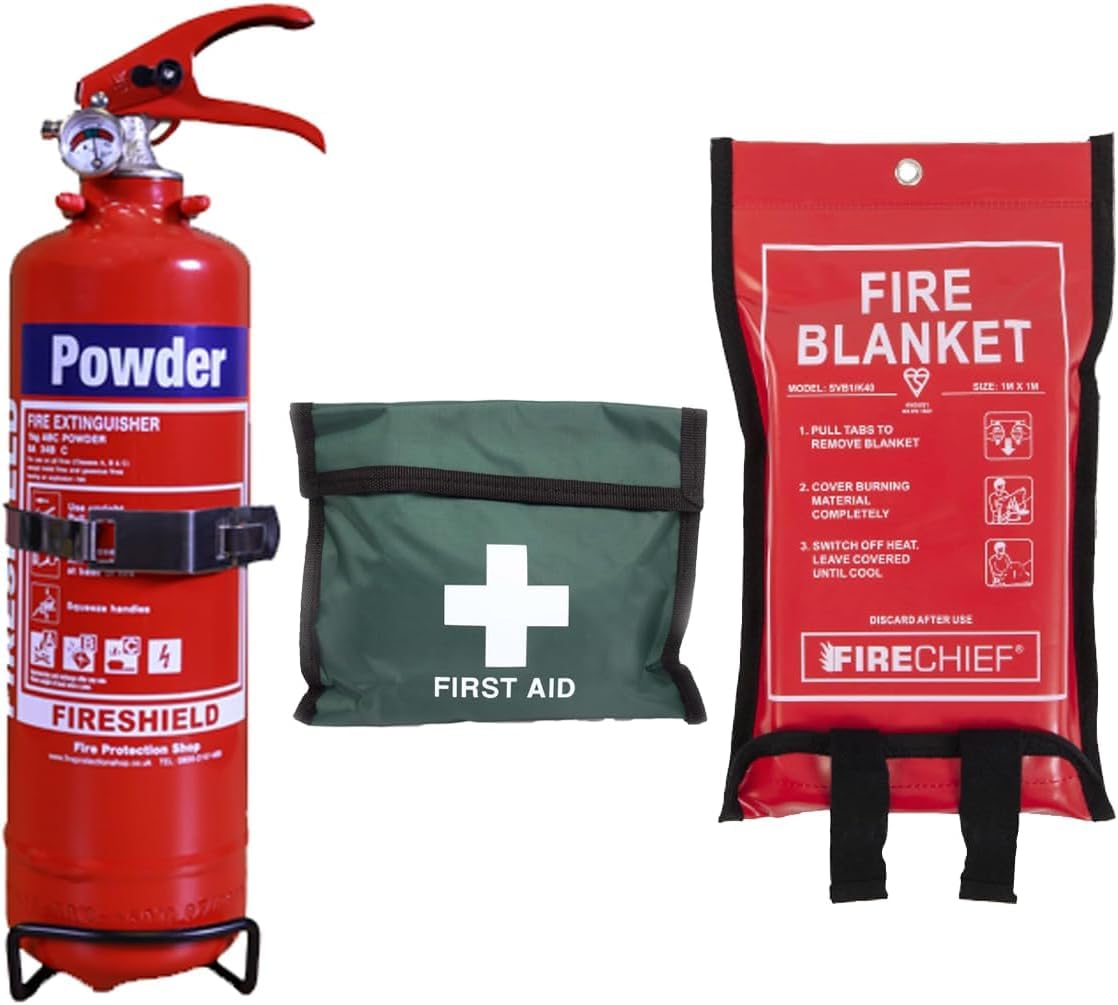 Home/Landlords Fire Safety Pack (2kg Powder, Soft Case Blanket & 1 Person First Aid Kit) - FireShield