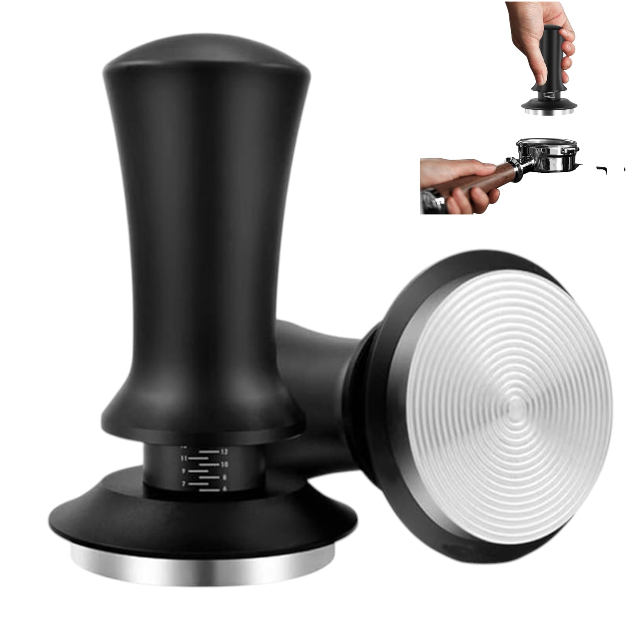 THW® 51mm Stainless steel base Espresso coffee Tamper Calibrated with Barista Coffee Tamper Spring Loaded, 100% Flat Base Tamper for Espresso Machine