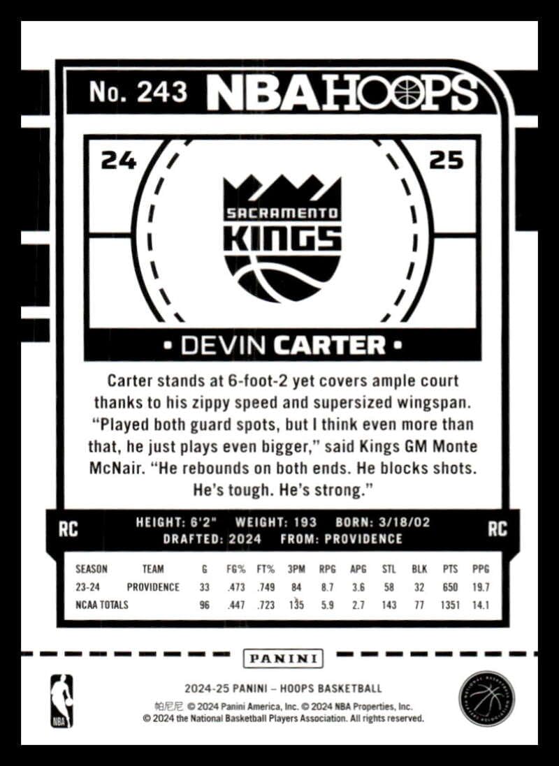 Amazon.com: 2024-25 Panini Hoops #243 Devin Carter NM-MT RC Rookie