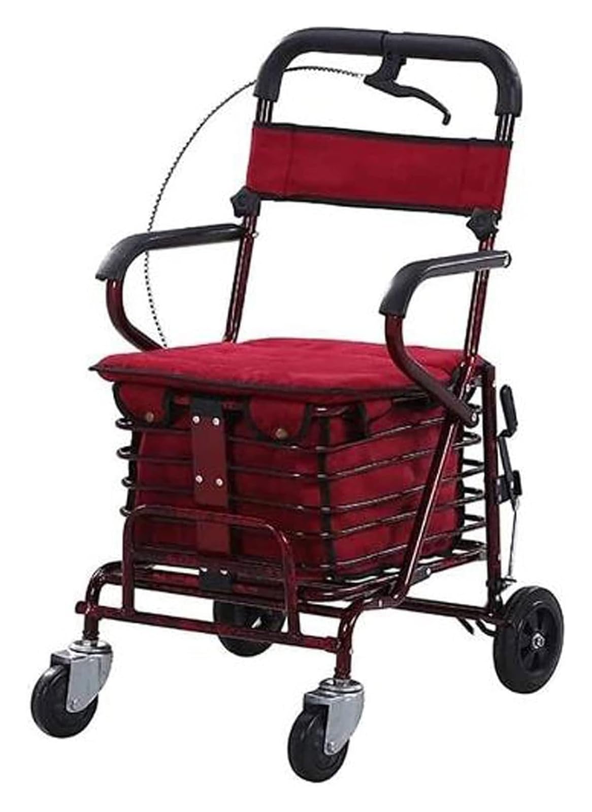 Déambulateur pliable rouge avec panier idéal pour faire ses courses