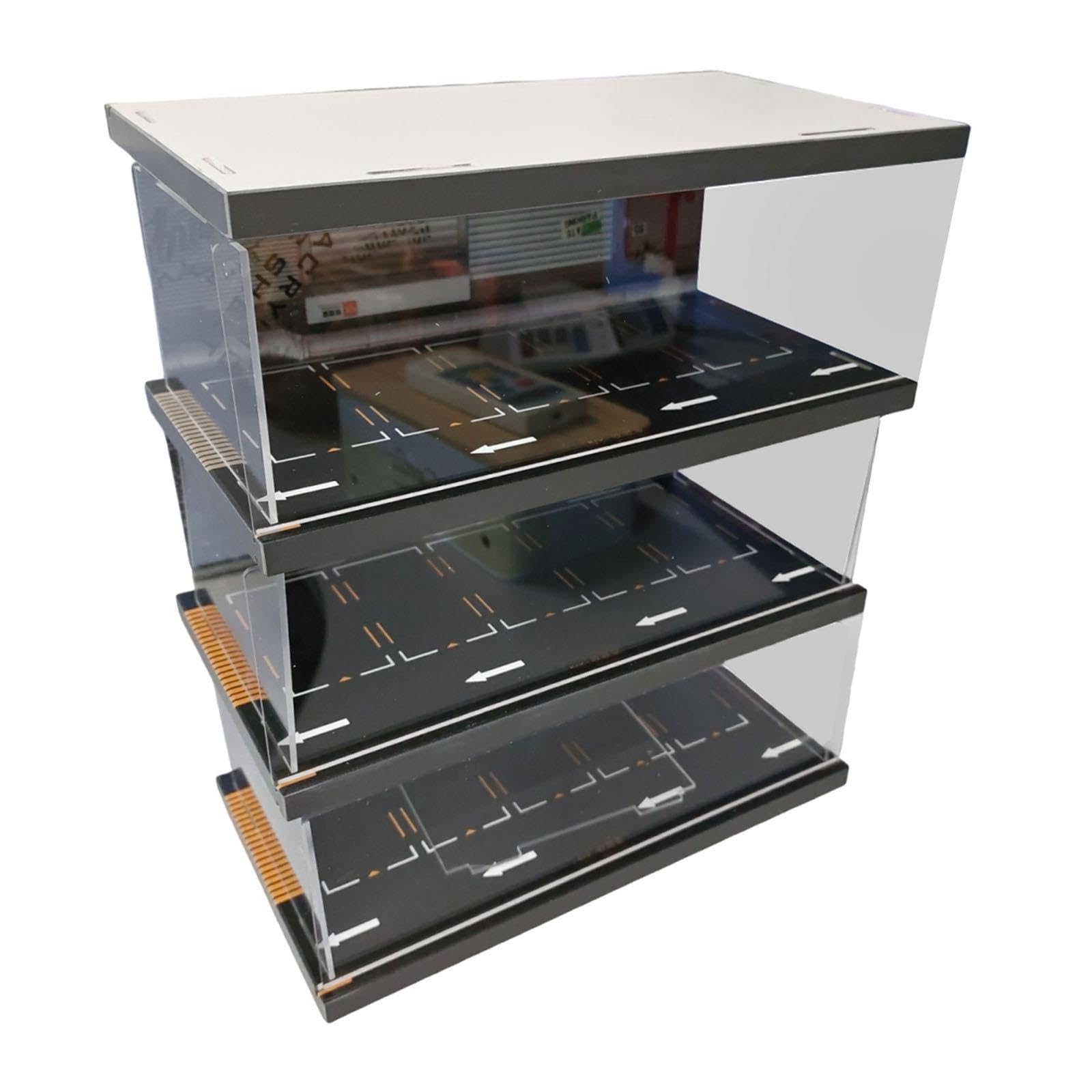 Ausstellungsständer für Modellautos, Parkplatz Simulationsvitrine, Maßstab 1:64, Acryl, Sammlergeschenk, 3 Schichten
