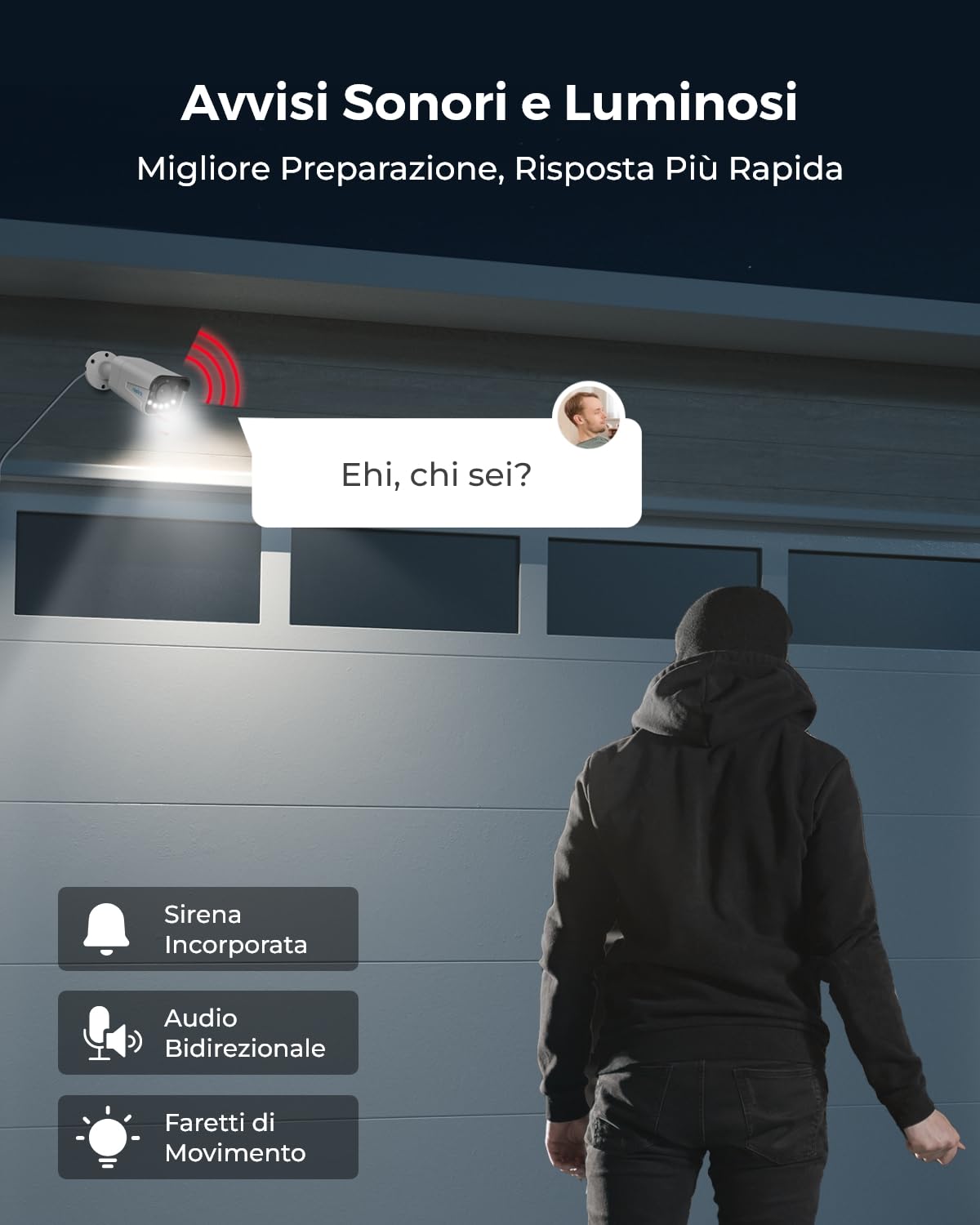 Reolink 4K Poe Kit Telecamere Videosorveglianza, Zoom Ottico 5X, NVR 8CH 2TB + 4X Telecamera Esterno con Faretti, Rilevamento di Uomo/Veicolo, Audio Bidirezionale, Impermeabile IP67, RLK8-811B4
