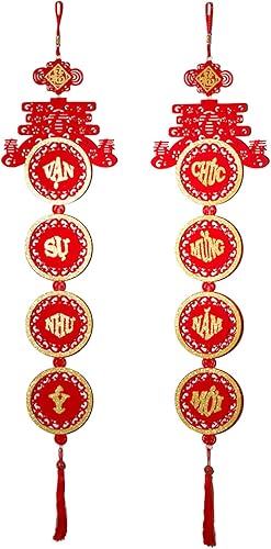 Decoraciones de año nuevo chino 2024, tela flocada, palabra vietnamita, nudo chino, colgante 3D, decoración de año nuevo chino, nudo rojo chino,