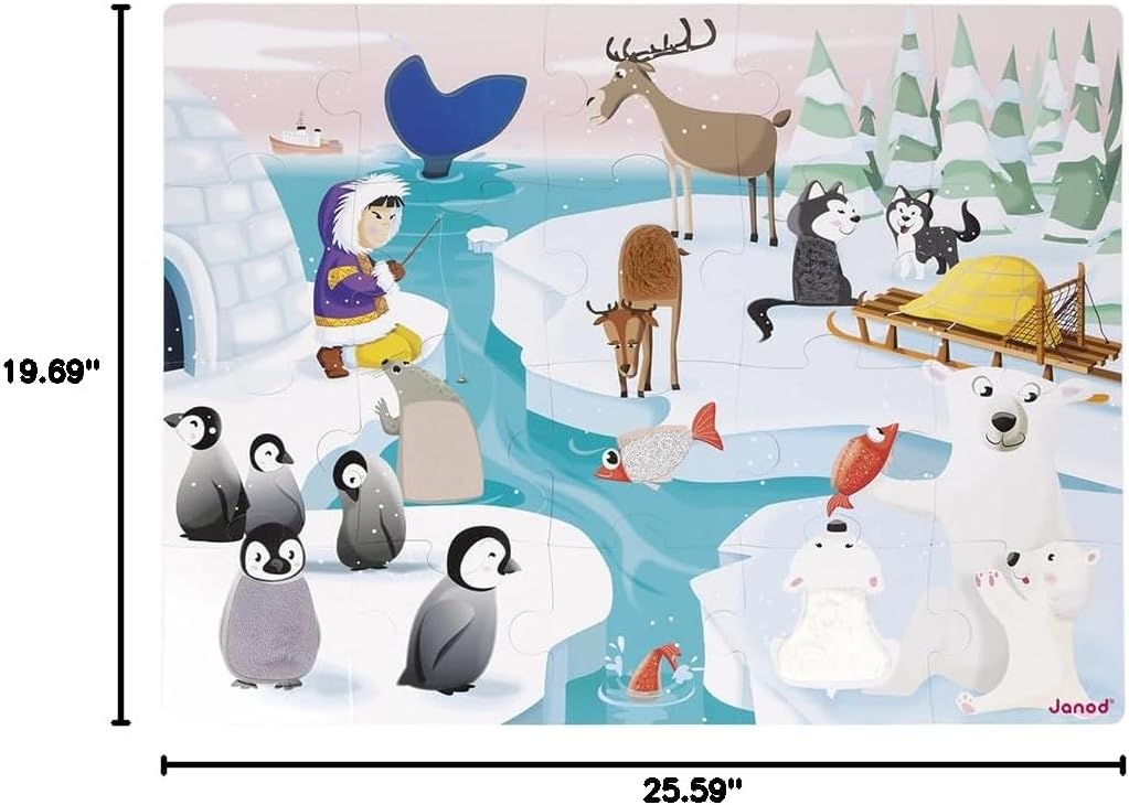 Janod 20 Piece Tactile Life on The Ice Puzzle - Ages 3+ - J02773