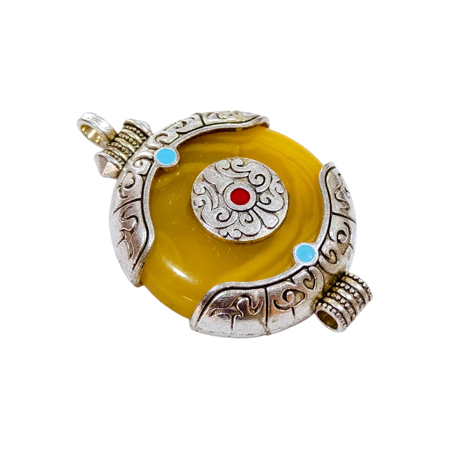 Collana Donna Tibetana – Pendente Ambra – Amuleto Spirituale Boho – Gioielli Etnici Artigianali – Pietra Nascita Novembre – Regalo Femminile