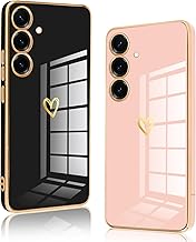 Vauki 2 Pack Case for Samsung Galaxy S25 Plus, Case with Love Heart, Soft Silicone TPU Soft Case Love Pattern, Anti-Scratch, Anti-Shock Bumper Cover for Samsung S25 Plus, Black and Pink