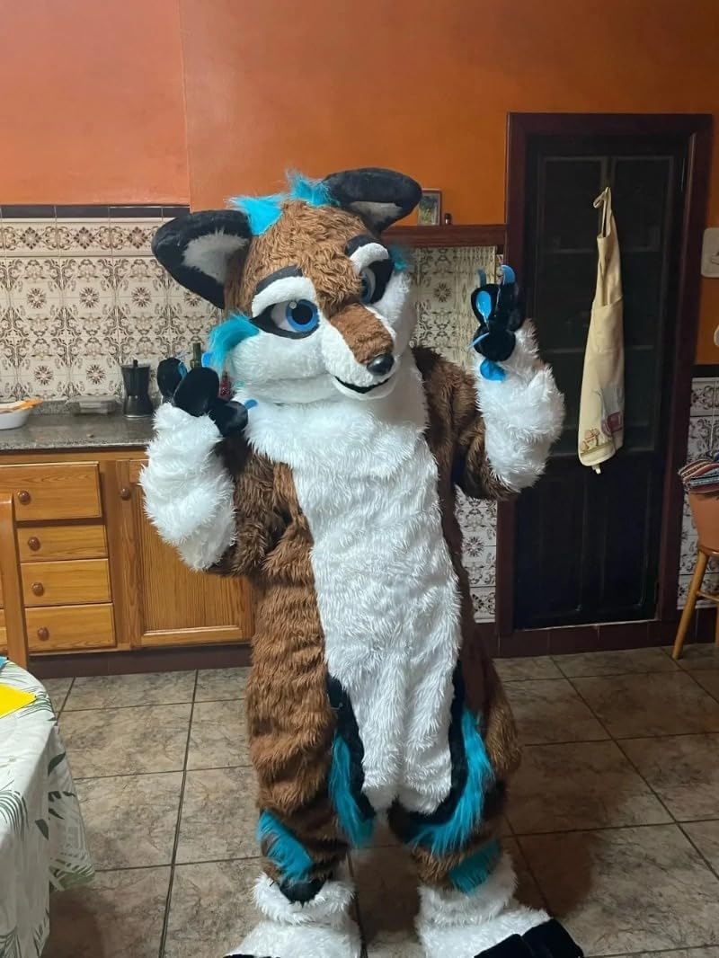Cosplay Furry Fox Dog Brown Wolf Cartoon Mascot Costume Fancy Dress
