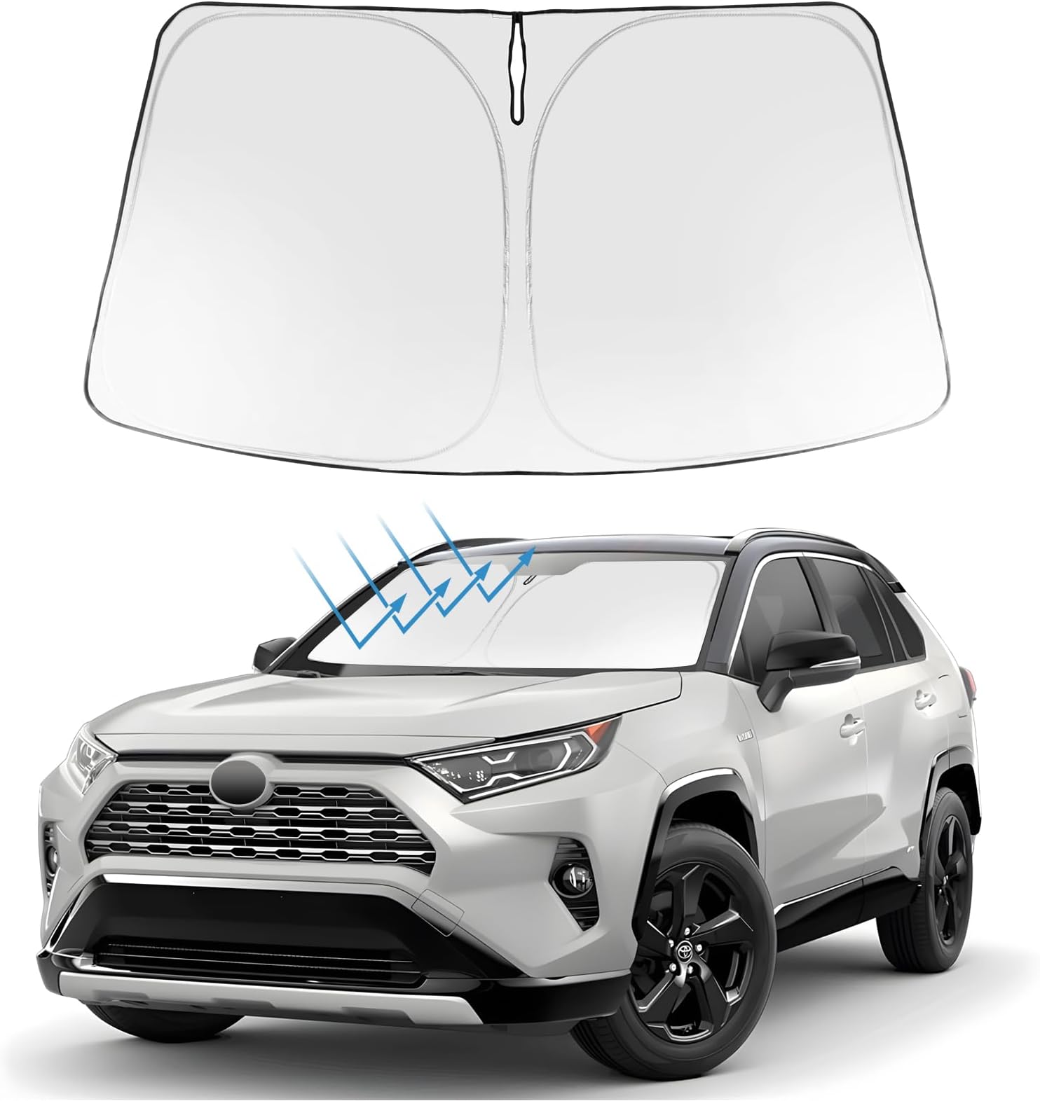 Proadsy Front Windshield Sun Shade Foldable Sunshade Protector Custom Fit 2023 2022 2021 2020 2019 RAV4 SUV Crossover, LE XLE Premium Limited XSE Hybrid Adventure Accessories 2023 Upgrade