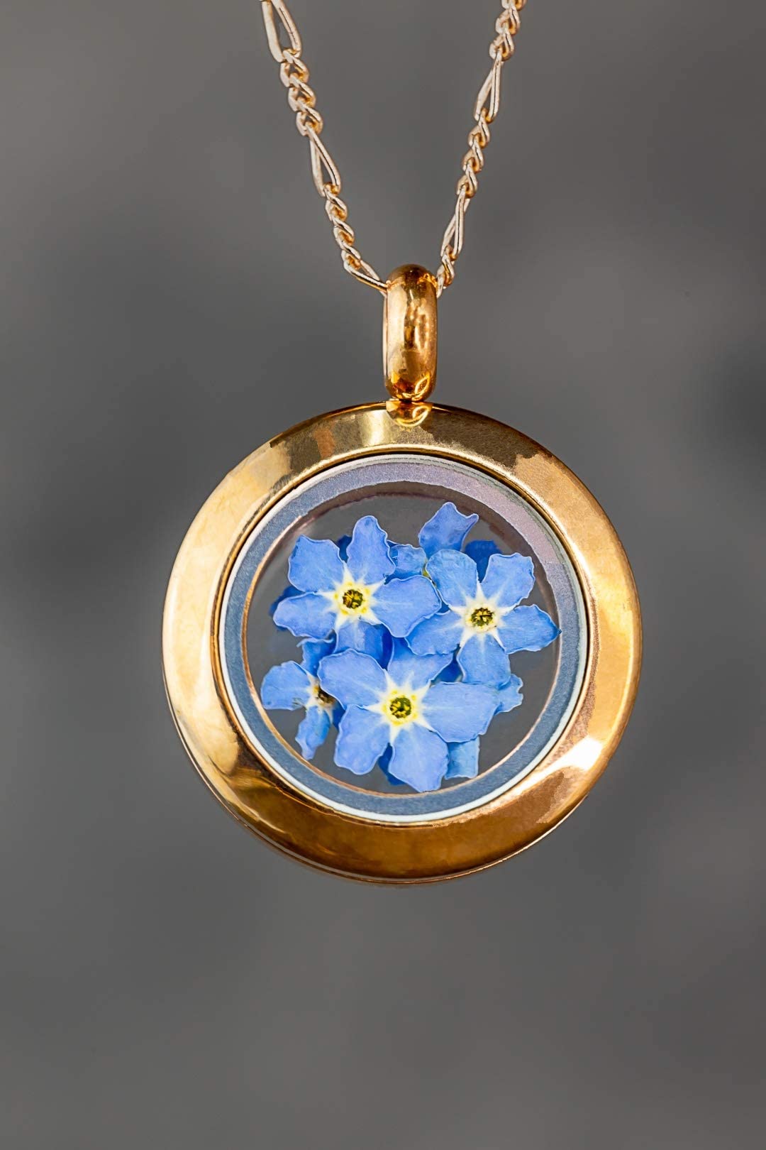 Madamlili 925 Sterling Silber Medaillonkette | Roségold Vergoldet | Echte Vergissmeinnicht-Blüten aus Berlin | Zeitlose Erinnerung & Symbol für Liebe & Verbundenheit | Geschenk für Frauen