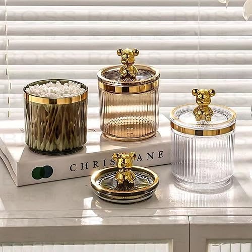 Miniatura 2 de gofidin Soporte para hisopos de algodón, organizador de almohadilla de algodón de oso de lujo, caja de almacenamiento para hisopos de algodón,