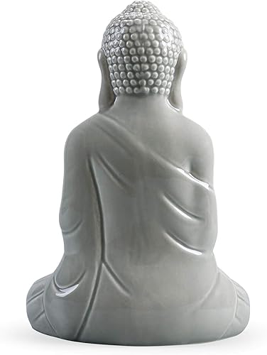 Miniatura 5 de Figura de Buda rezando de cerámica, estatua mediana serena (11 pulgadas de alto, gris)