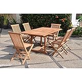 CONCEPT USINE Salon de Jardin en Teck 6-8 Personnes - Ensemble Table Extensible 120-170cm et 6 Chaises Pliables en Bois Massif Brut pour Terrasse et Balcon - Durable & Résistant