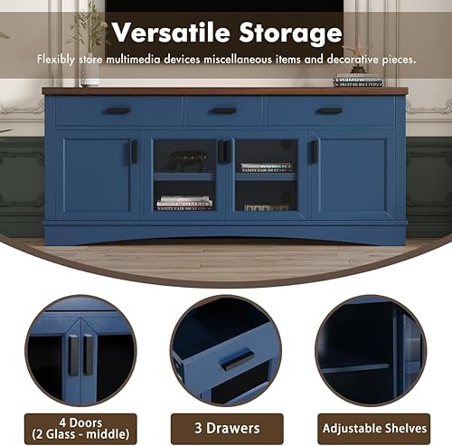 Miniatura 5 de Moderno soporte de TV LED con cajones para TV de 50, 55, 60, 65, 70 pulgadas, centro de entretenimiento con almacenamiento y estantes, soportes de