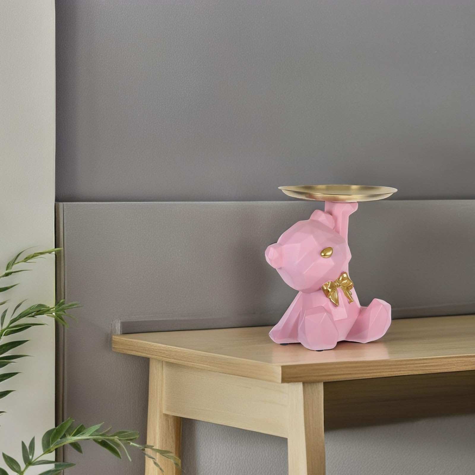 Luxshiny Statuetta Orso Geometrico Vassoio Portachiavi per Ingresso e Soggiorno, Portaoggetti Decorativo in Resina Durevole per Scrivania e Casa