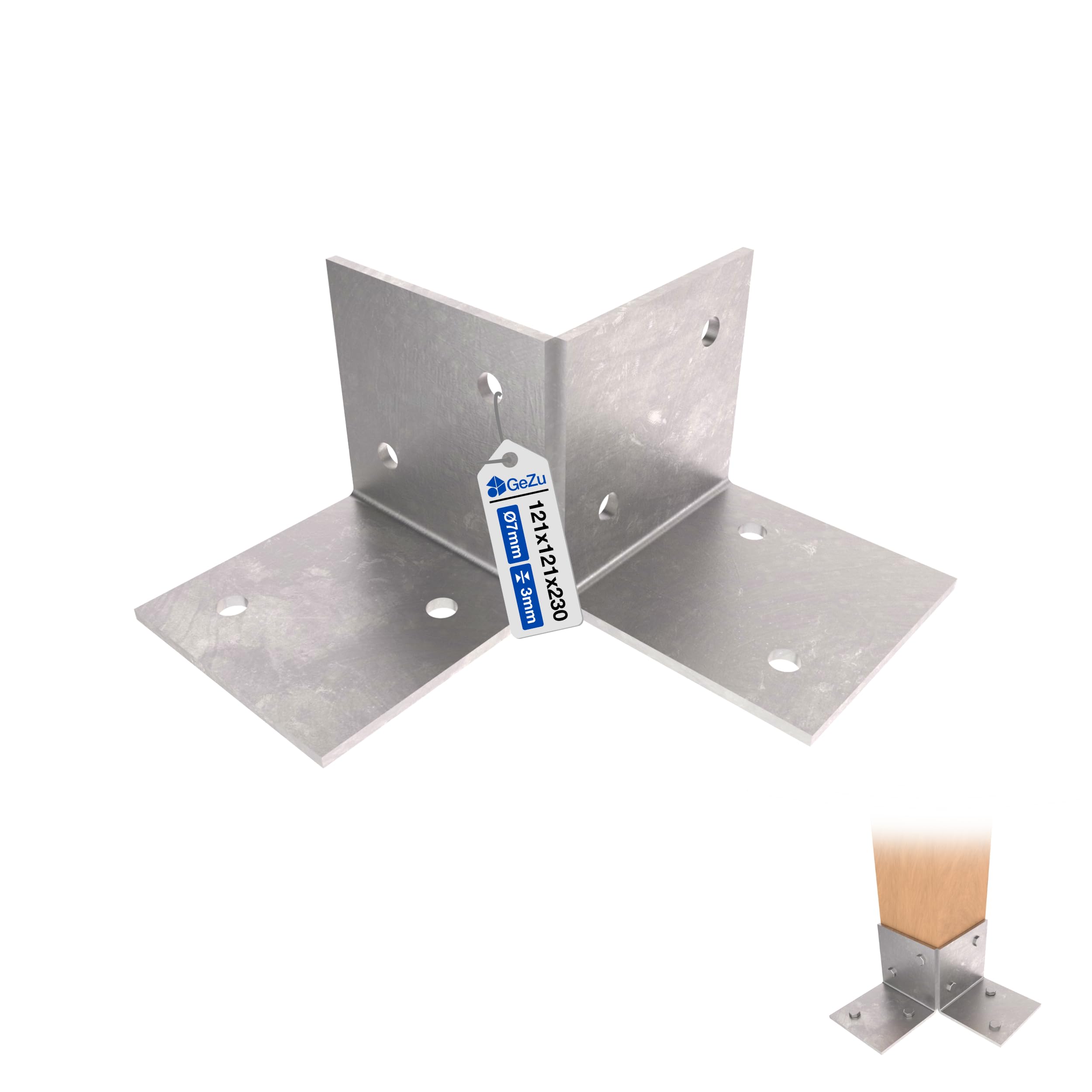 GeZu Impex Pergola Floor Bracket 121x121mm Hot Dip Galvanised Wooden Pergola Kit Floor Plates Ground Fixing Floor Support Post Connector Bracket