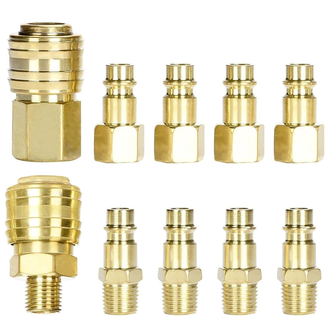Set di 10 raccordi ad aria compressa da 1/4", attacco rapido ad aria compressa per tubi, raccordi per compressore d'aria, attacco rapido, accessori con valvola e filettatura interna
