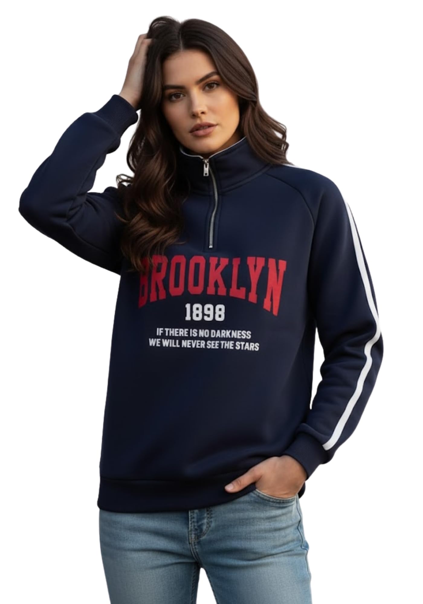 shaira fashion Women's Vintage Brooklyn 1888 Half-Zip Pullover Sweatshirt I Women Graphic Pullover | Athleisure Raglan Fleece Top-picture-56