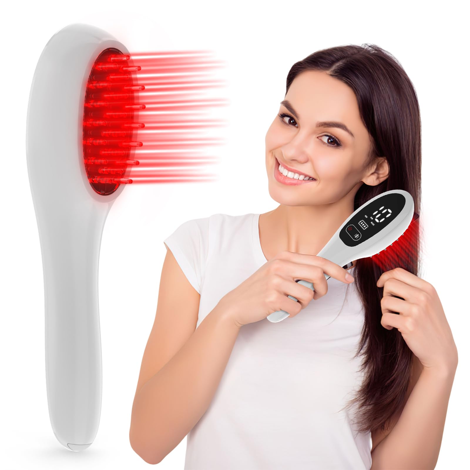 Peinado de crecimiento del cabello láser, tratamiento de crecimiento del cabello rojo y brillante para hombres y mujeres, crecimiento del cabello con masajeador eléctrico del cuero cabelludo