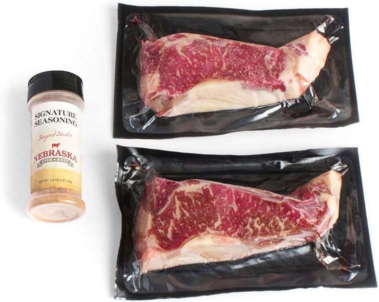 Nebraska Star Beef All Natural USDA Prime Aged Angus New York Strip with Signature Seasoning (2x 12oz USDA Prime NY Strips, 1x Bottle of Signature Seasoning)