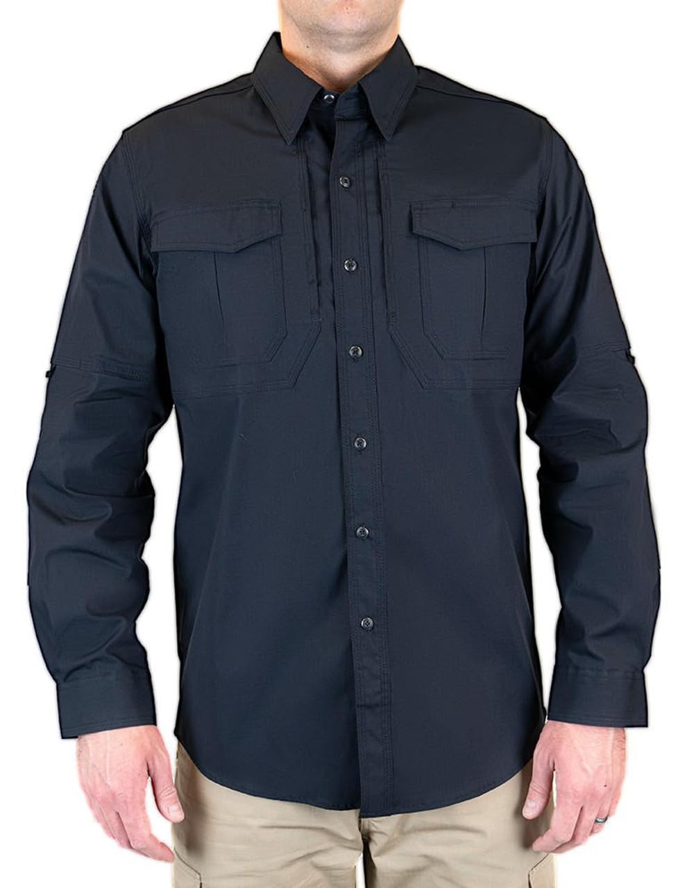 LA Police Gear Men's Long Sleeve Battle Rattle Stretch Field Shirt, Tactical Button Up Ripstop Uniform Shirt for Men