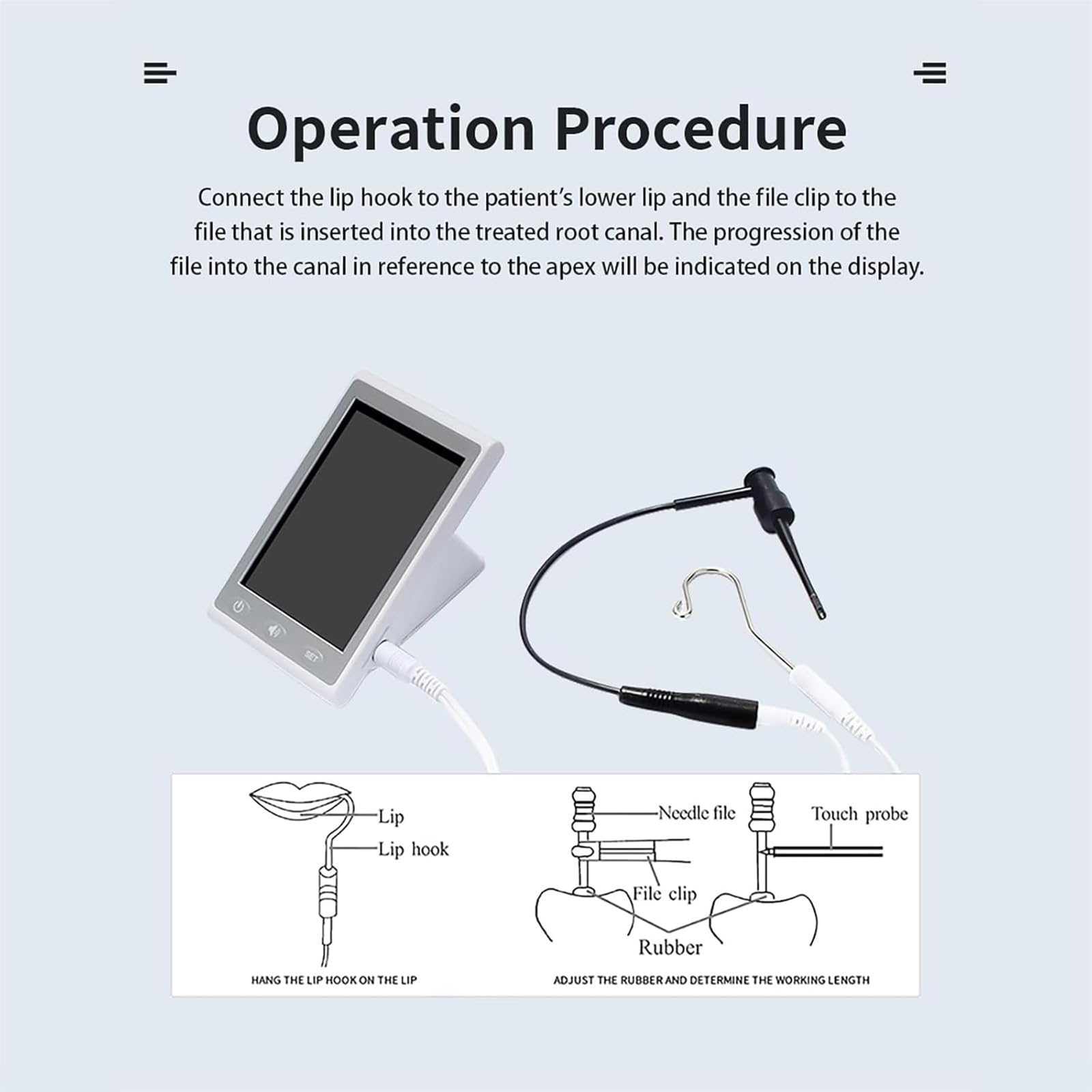 Locator de l'apex Dentaire, Instrument de Mesure de la Longueur du Canal racinaire avec Fonction d'alarme, 3,7 "LCD Root Canal Finder for Hospital Clinic Dental Laboratories
