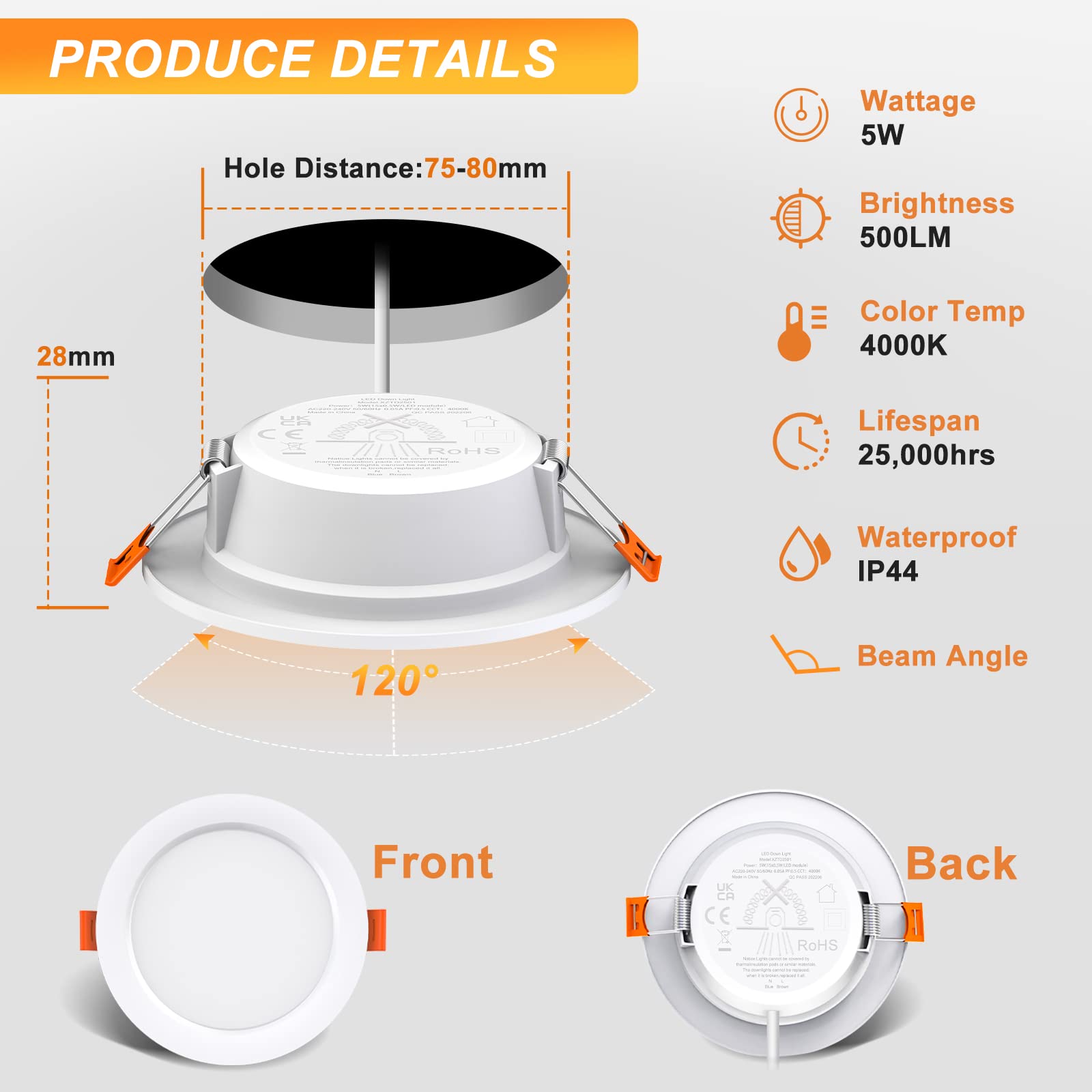 OUILA Spot LED Encastrable Lot de 6, 5W 500Lumen Equivalent 50W Incandescence, 4000K Blanc Spot Led Extra Plat Pour Salle de Bain Cuisine Salon Couloir