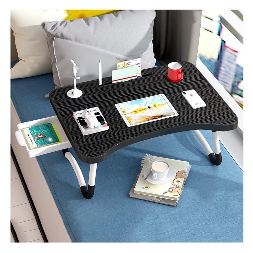 Nowoczesne przenośne biurko na laptopa, gniazdo na karty, uchwyt na kubek, port USB/szuflada, stół, łóżko, sofa, jedzenie, pisanie, składany stół (czarny 60,6 cala)