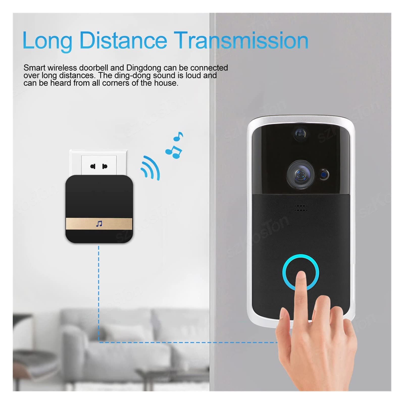 Videocitofono Wifi, Tuya Smart Video Campanello Videocamera Citofono Campanello for porta senza fili for esterni Movimento for la protezione della sicurezza residenziale per la sicurezza domestica(Noi