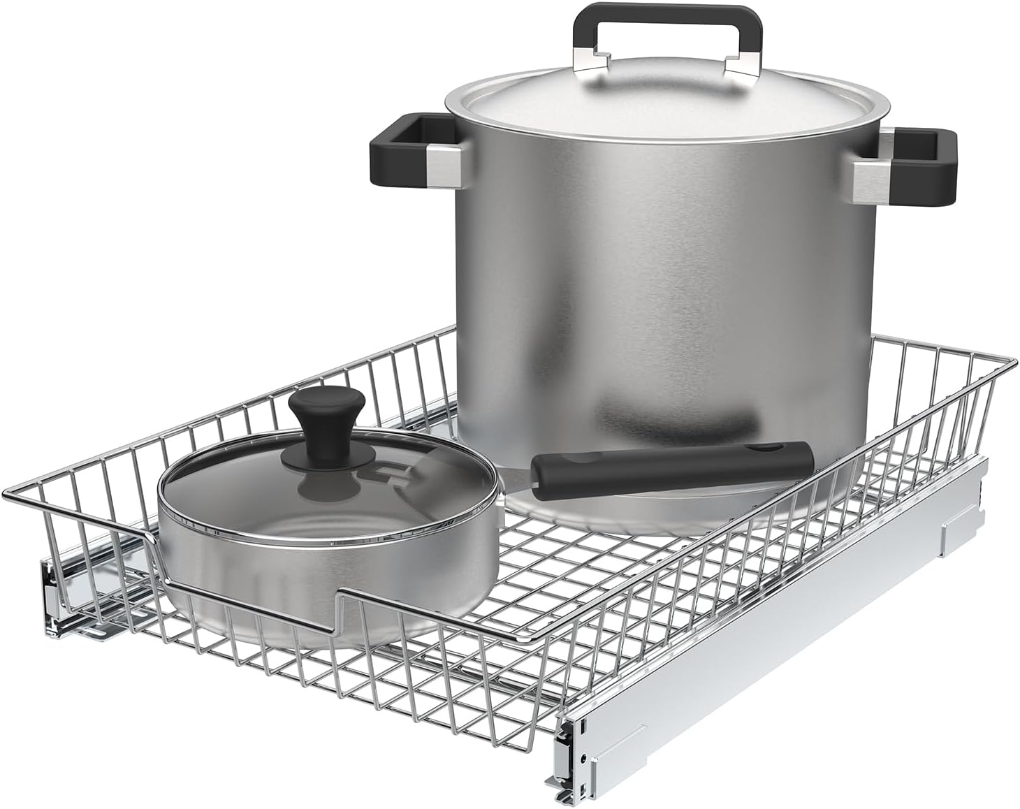 Pull Out Cabinet Organizer, 14”W x 21”D - Requires At Least 15” Cabinet Opening, Heavy Duty Metal Wire Cabinet Drawers Slide Out For Kitchen, Bathroom, Chrome single tie 14*21 in