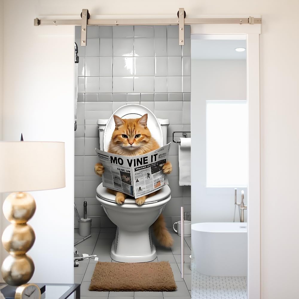 Türtapete Selbstklebend 77x200 Fenster Türfolie Türposter Schelmisch Katze Türklebefolie Wandbild Türaufkleber Wandtapete 3D Effekt für Wohnzimmer Schlafzimmer Küche