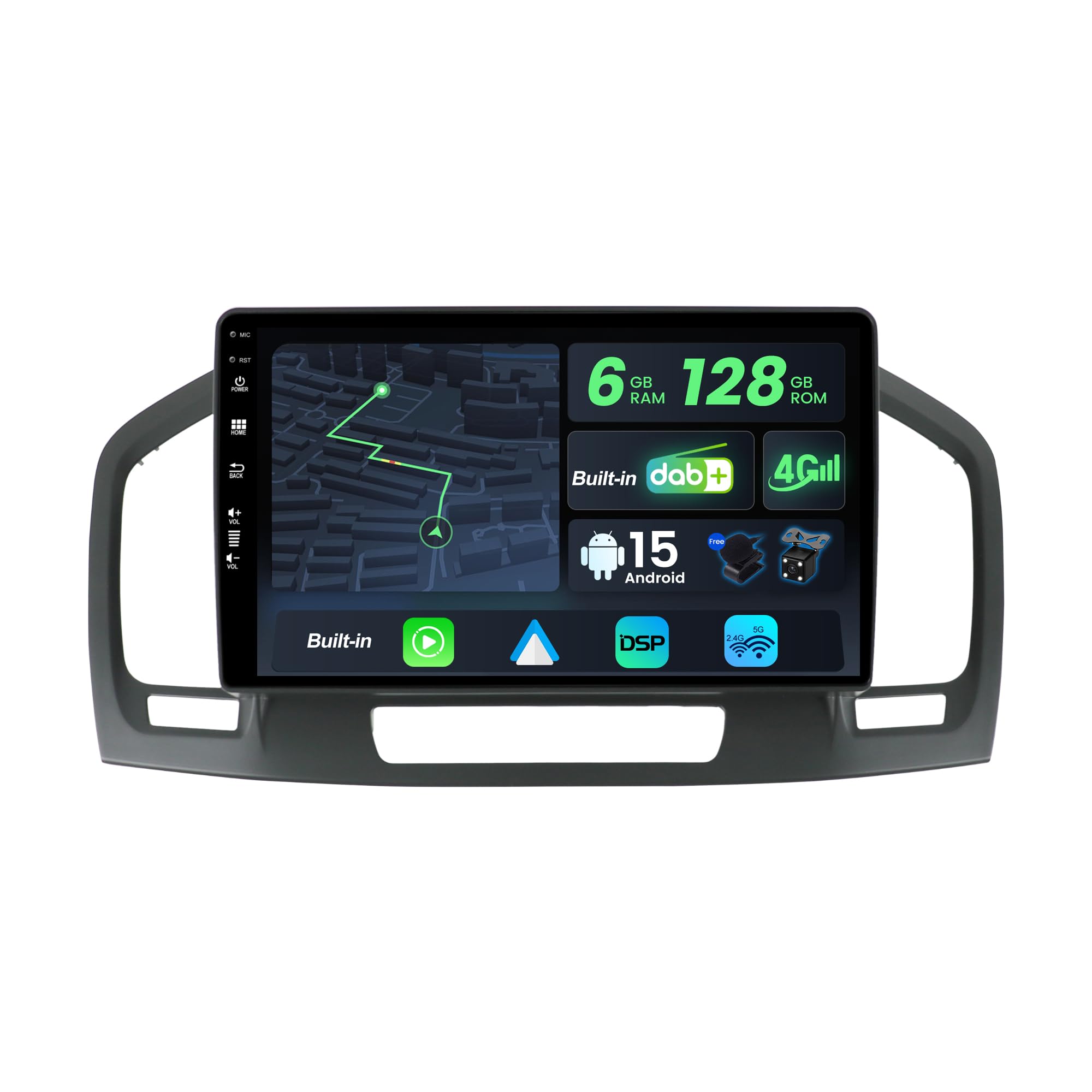 Wbudowane radio samochodowe 4G DAB] 6G + 128G, Android 15 radio samochodowe do Opel Holden Insignia (2008-2014), bezprzewodowe radio do carplay z systemem Android samochód, kamera i mikrofon