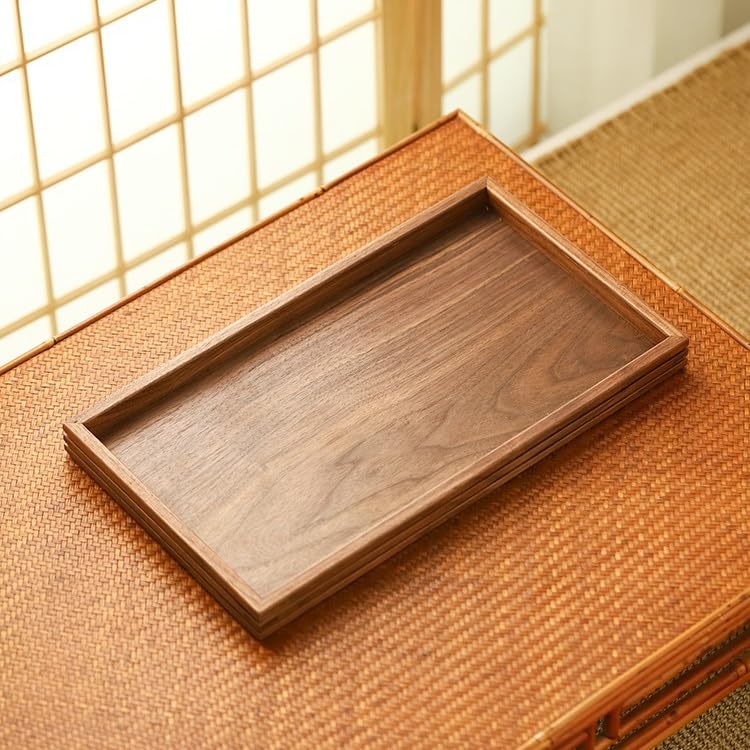 Bandejas Servir Comida Bandeja de Madera Maciza, Bandeja té Estilo japonés, Dulces Nogal Negro for el hogar, Juego for Restaurante Hotel, Larga Postre Mesa Cama