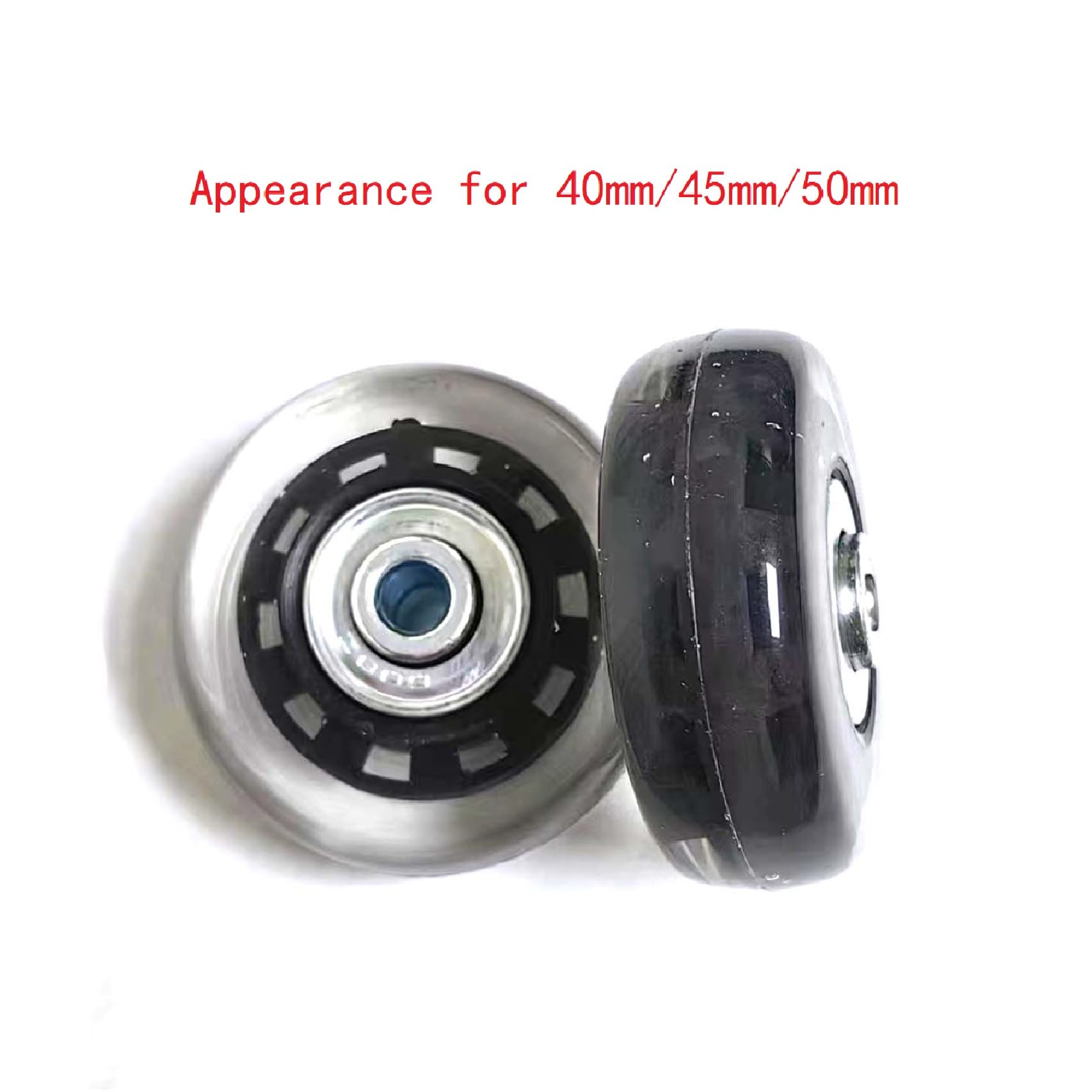 Set di 2 ruote nere e trasparenti, 40/45/50/60/70/75 mm, resistenti all'usura, con ABEC 6 mm, 608zz, kit di riparazione per pattini in linea (45 x 6 x 18 mm/1,77 x 0,24 x 0,7 pollici)