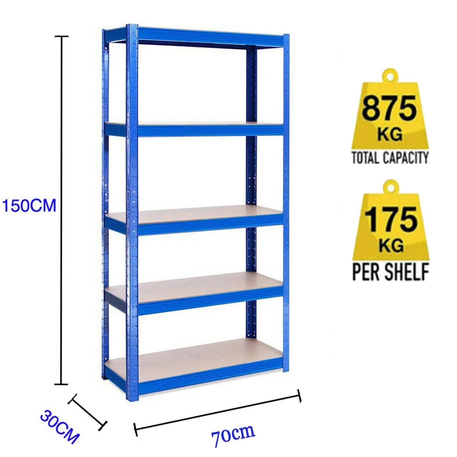 Scaffali in Metallo per Garage Scaffale for Garage Metel a 5 Livelli, scaffalature for carichi Pesanti for Ufficio, Officina, Magazzino, capacità 875 kg, 150x70x30 cm(Galvanized)