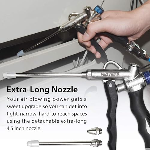 Miniatura 3 de FIRSTINFO - Pistola de aire de 2 vías con flujo de aire ajustable y boquilla extendida, boquilla extra corta y boquilla de punta pequeña de 5 piezas