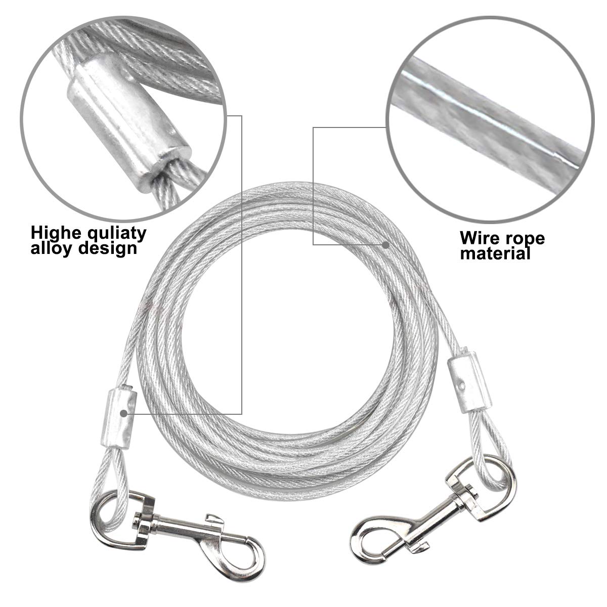 Jinlaili 16.4ft/5M Cavo per Legare Il Cane, Dog Tie out Cable, Guinzaglio da Corridore per Cani Fino a 80 kg, Adatto a Tutte Le Razze (Bianco)