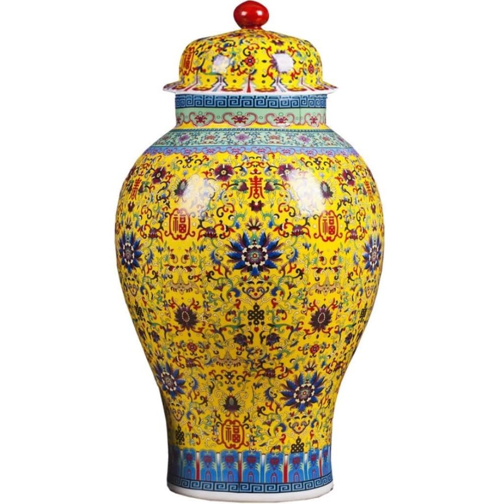 Sjdopulse A Decorative Jar Ginger Jar Vase Decor Yellow Ceramic Vases Ginger Jar With Lid For Home Decor Handpainted Ntique Temple Jar Vase Ginger Jars Storage Jar