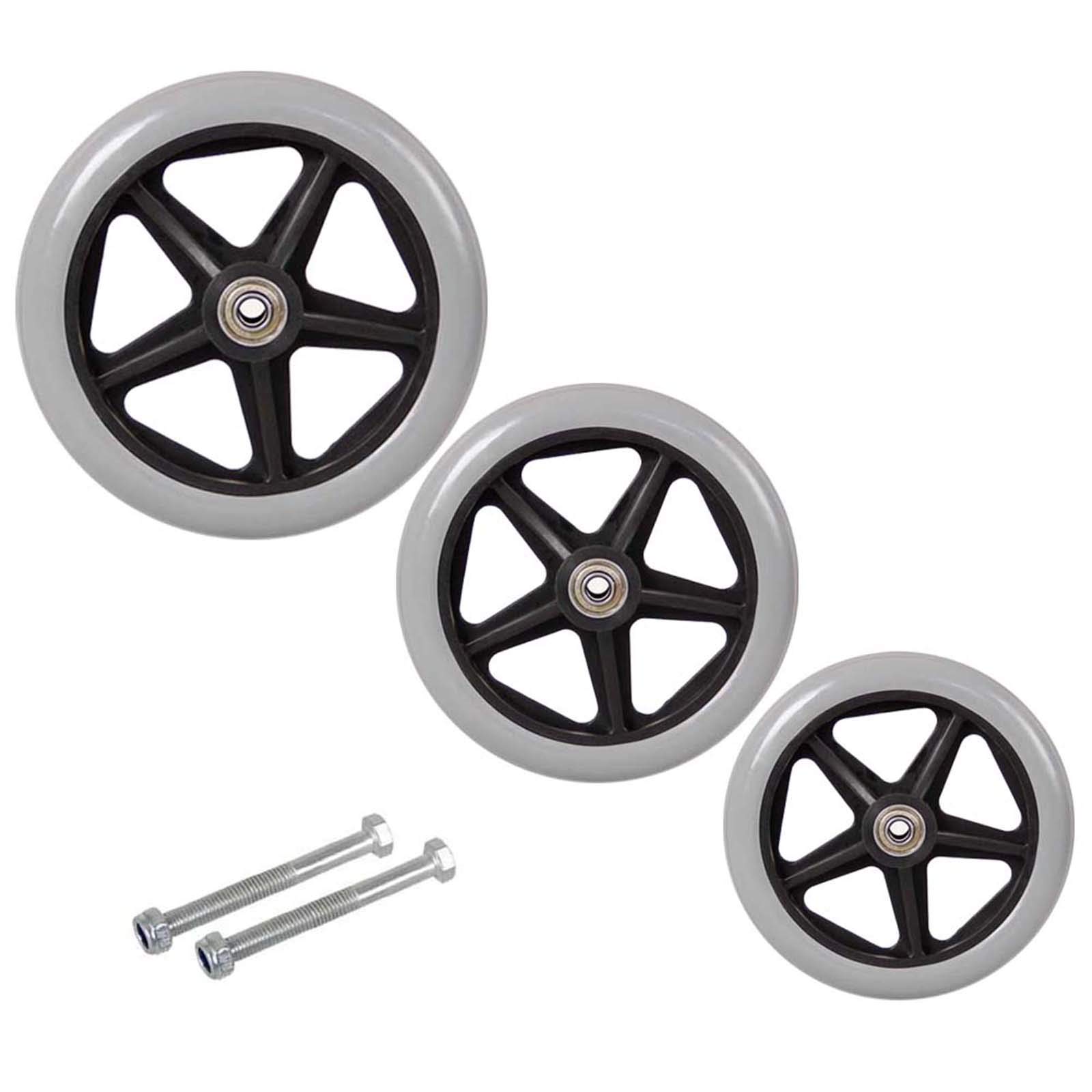 2Pcs 6-8 Inch Solid Tyre Front Caster, Walking Aids/Wheelchairs Replacement Wheel, Anti-Skid & Wear, Black/Grey