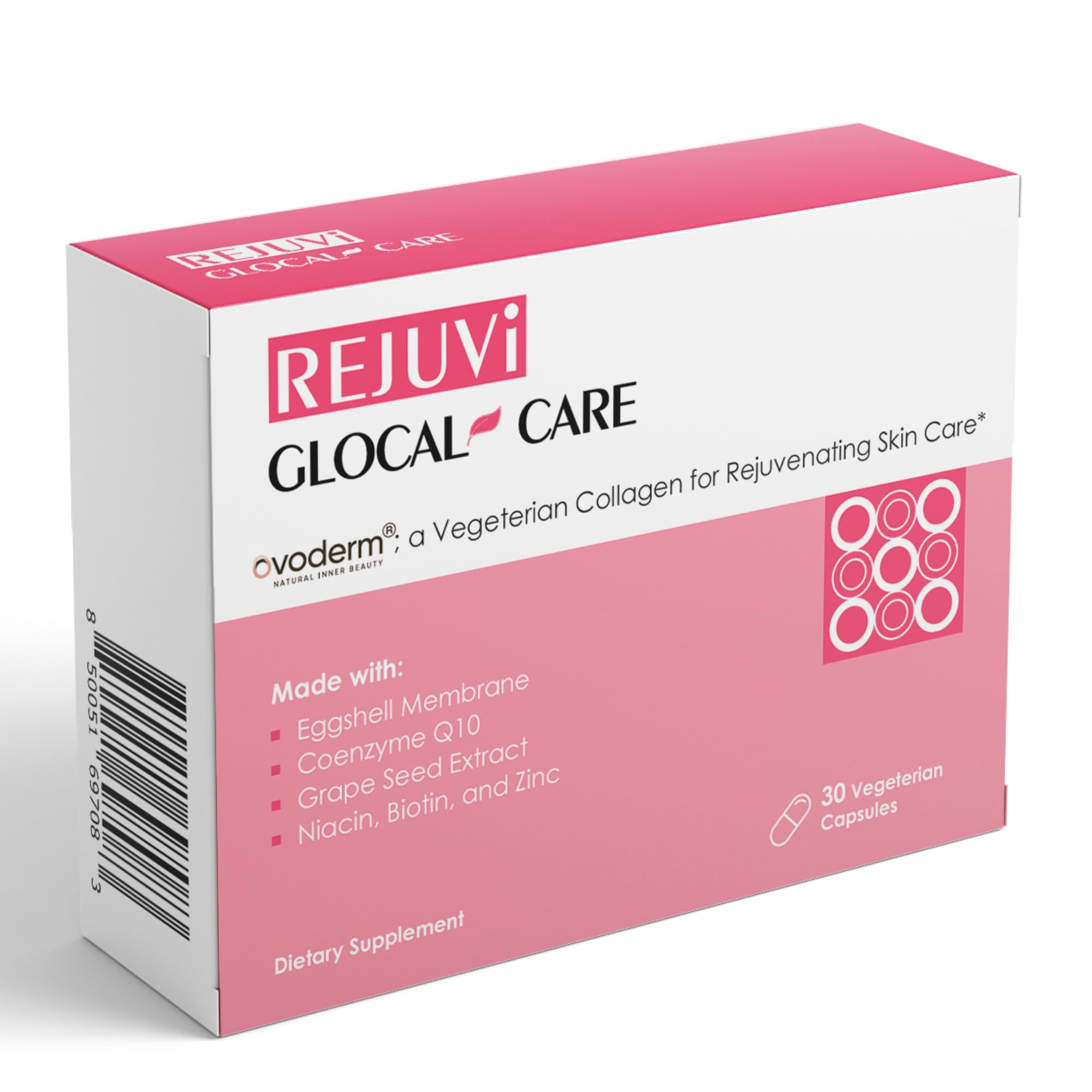 GlocalCare Rejuvilogical Care Collagen Booster – 300mg Ovoderm Vegetarian Collagen for Skin Elasticity, Firmness & Joint Support – Biotin, Grape Seed Extract, CoQ10 - (30 Capsules)