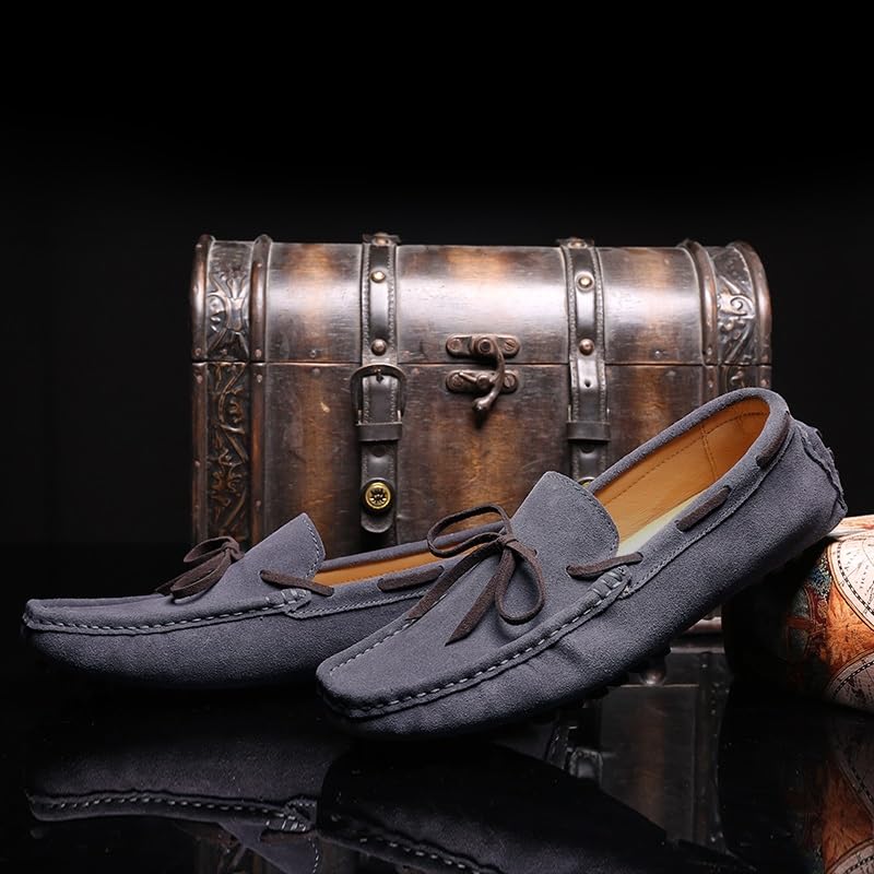 Men's Loafers Shoes Square Toe Nubuck Leather Moccasins Boat Shoes Flat Heel Flexible Anti-Slip Wedding Slip-on4