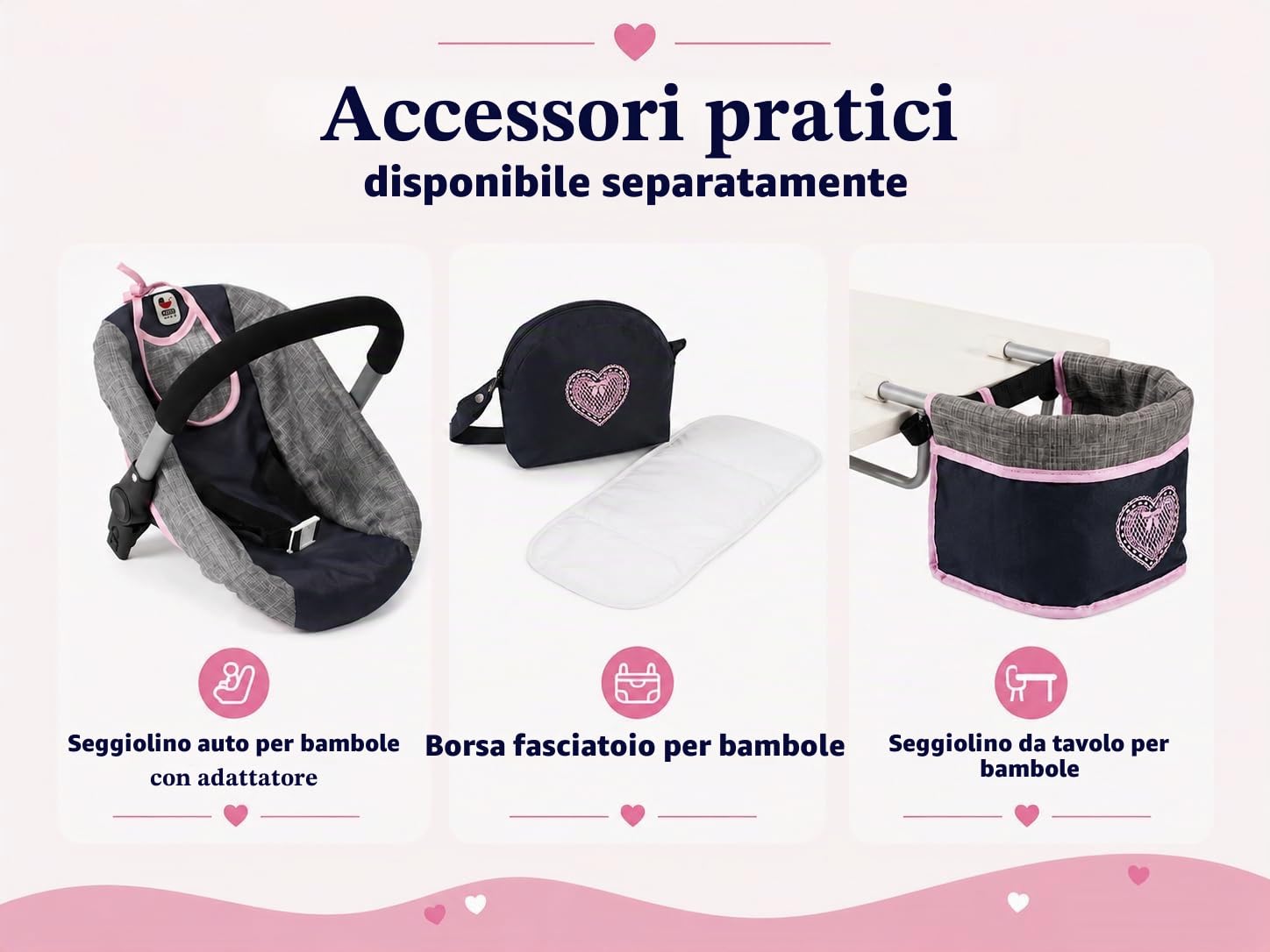 Bayer Chic 2000 - Passeggino per bambole Mika, passeggino combinato 2 in 1 per bambini dai 4 agli 8 anni, grigio melange
